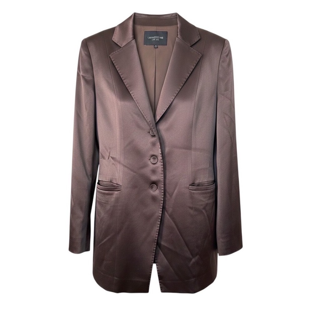 Lafayette 148 Blazer Brown Satin Triacetate Tailored 3-Button Jacket Size 6